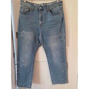 Y2K S.O.N.G. Star Rhinestone Jeans Cropped Straight Leg Light Wash Americana 13